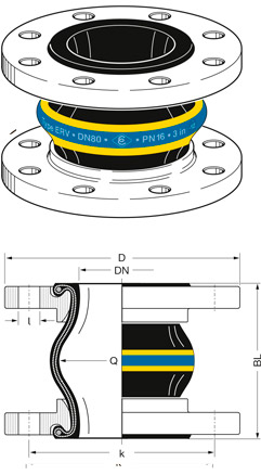 Схема резинового компенсатора Elaflex ERV-GS HNBR